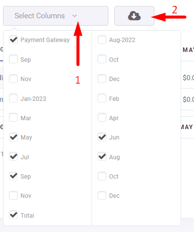 Select table columns and download payment gateway report