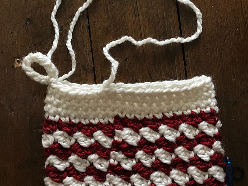 Instructional photo for crochet christmas stocking pattern