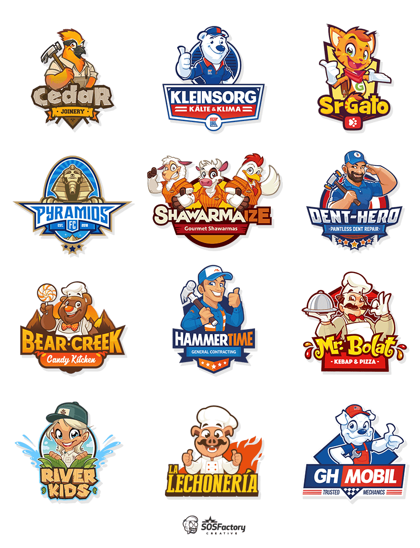 cartoon logo designs by sosfactory Featured cartoon logo design projects