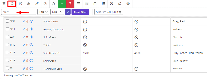 Select shirt products in WooCommerce products bulk edit plugin quick search box