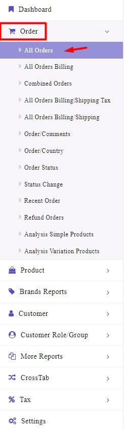 select all orders section in order menu