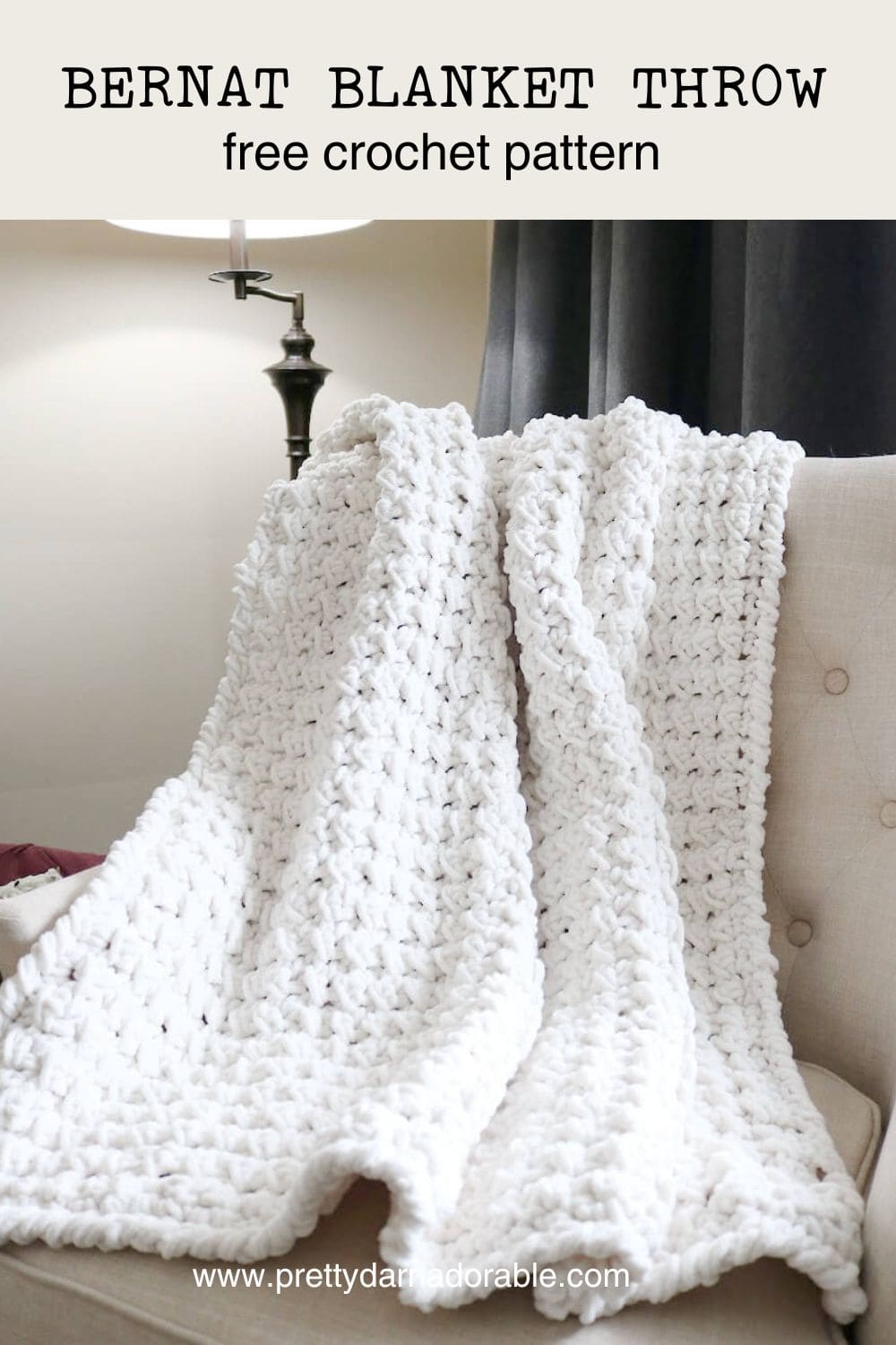 Creamy chunky throw blanket on a chair - Free crochet throw pattern