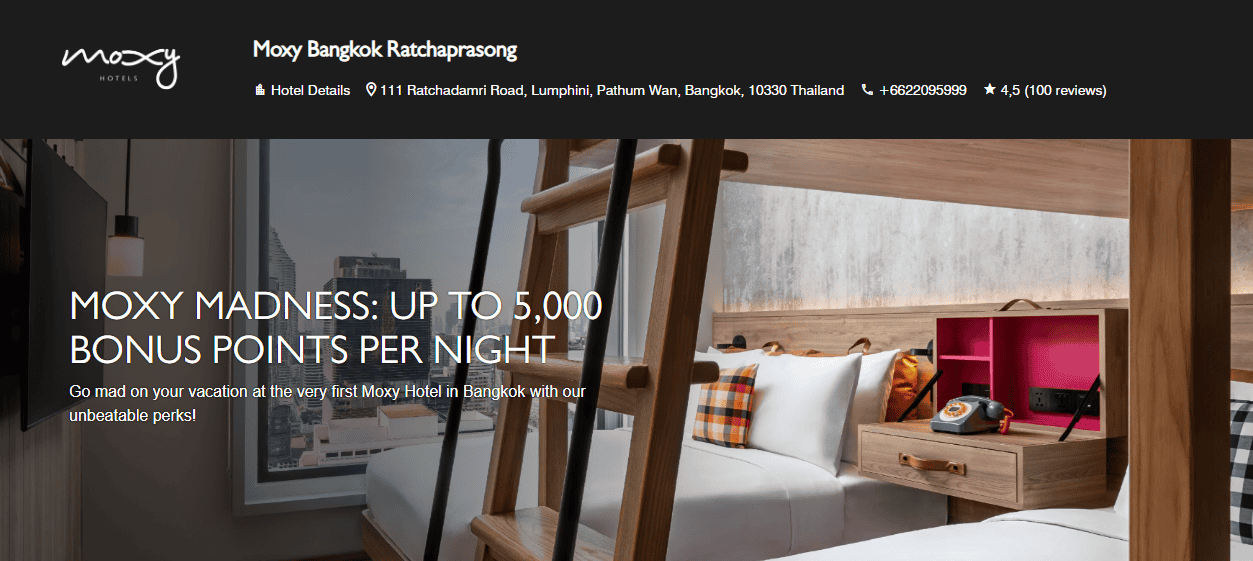Earn up to 5,000 Bonus Points for Every Night You Stay at Moxy Bangkok Ratchaprasong 1 Moxy Bangkok Ratchaprasong Offer