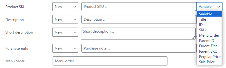 Variable value for SKU