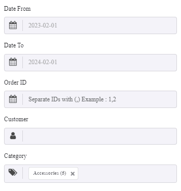 select Accessories category in filter form