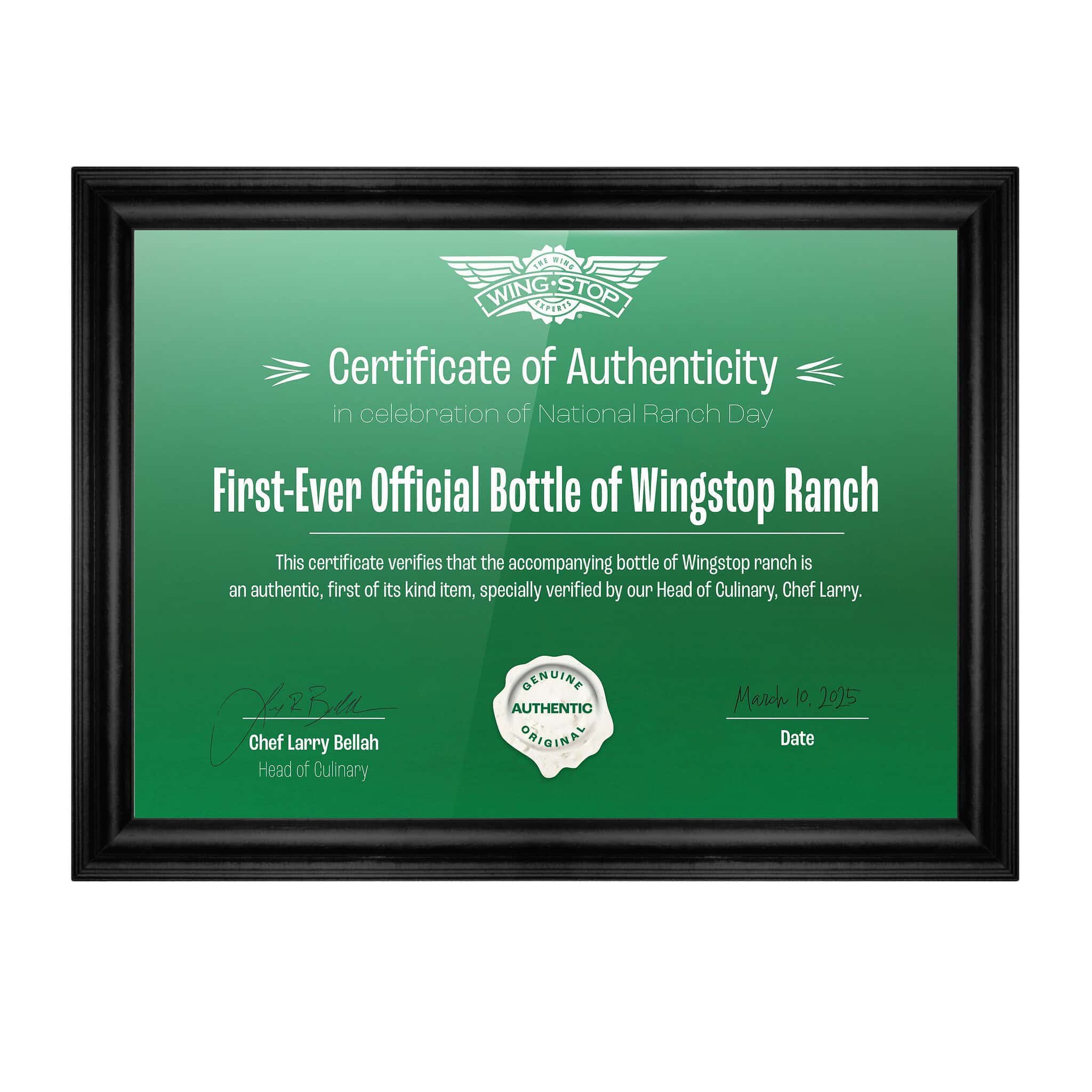 Image of green certificate in black frame