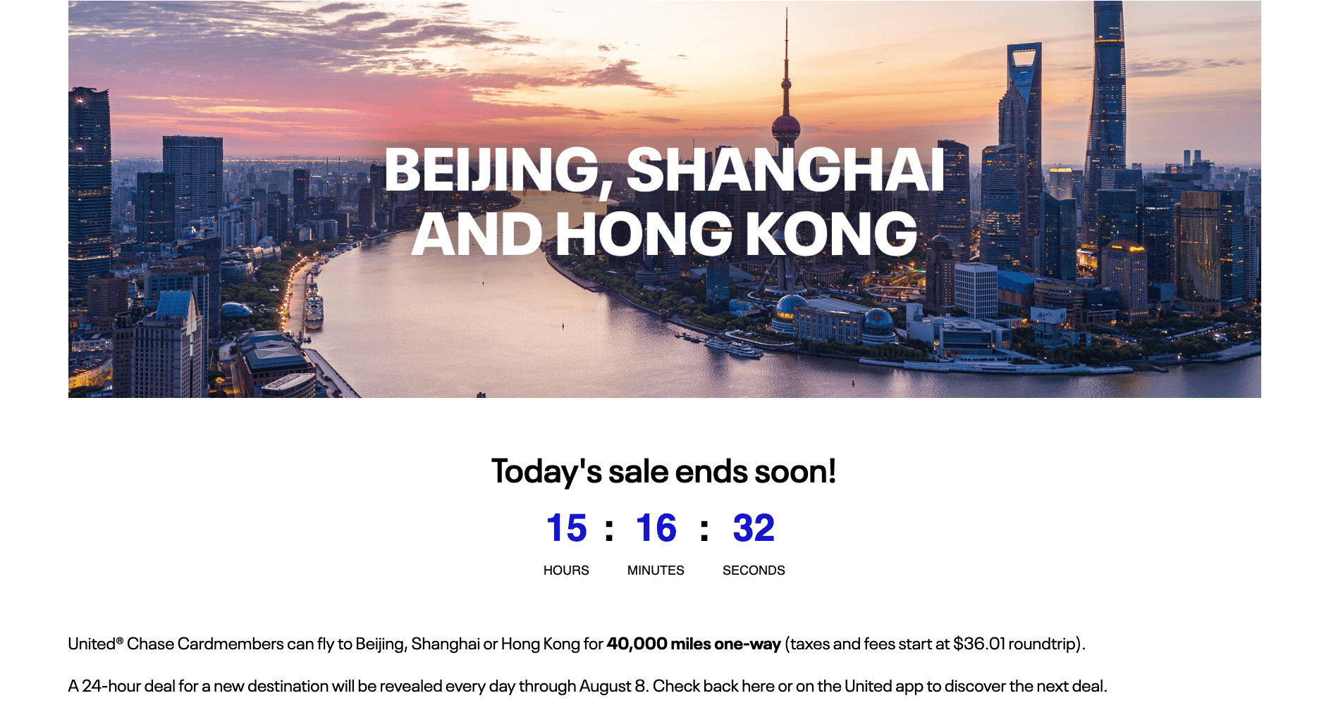 United's week of award offers (From August 4, 2025) 4 Day 3. Beijing, Shanghai or Hong Kong