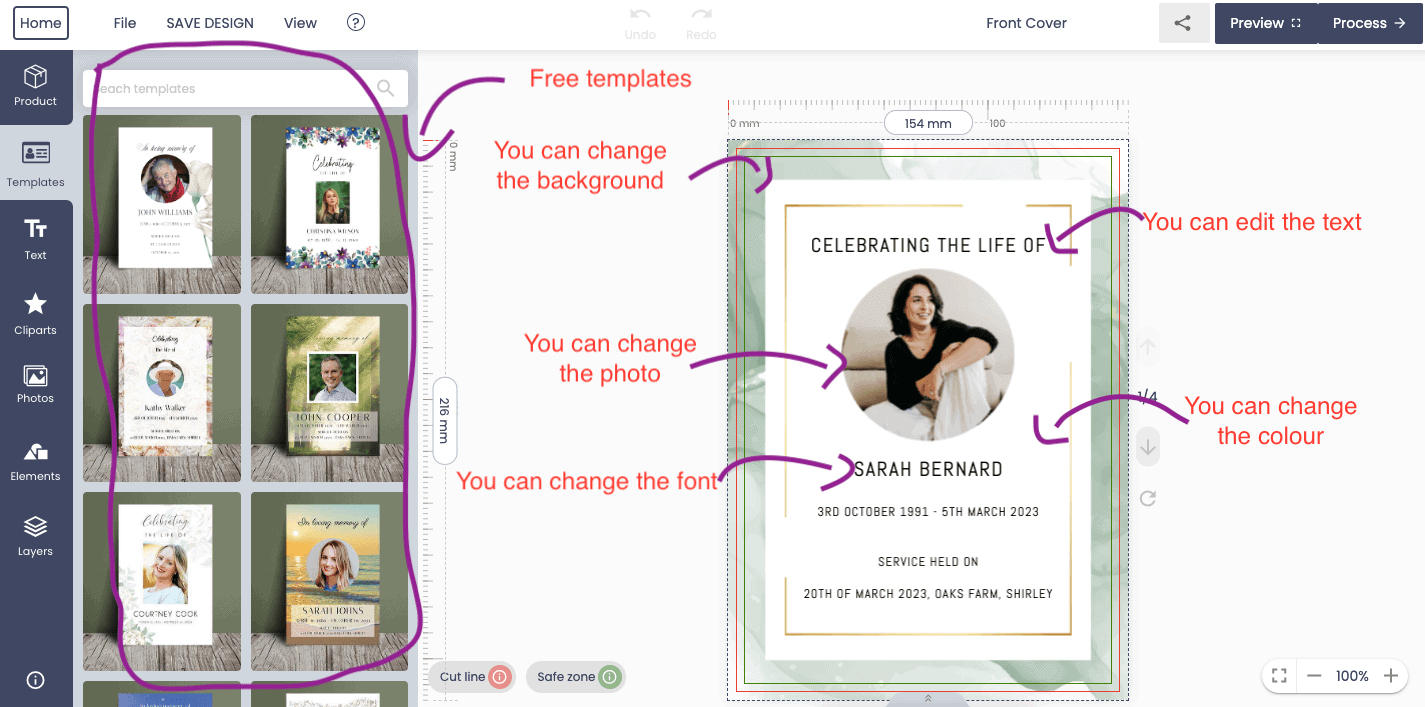 Funeral order of service free design tool