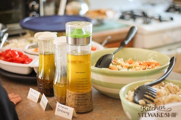 Pasta Salad Bar for a party with a crowd - 3 different homemade dressings available Pasta Salad Bar for a party with a crowd 3 different homemade dressings available