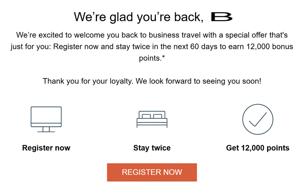 Earn 12,000 Bonus Points with IHG's Two-Stay Offer (Target) 2 example offer - Welcome Back: Stay Twice, Get 12,000 Points