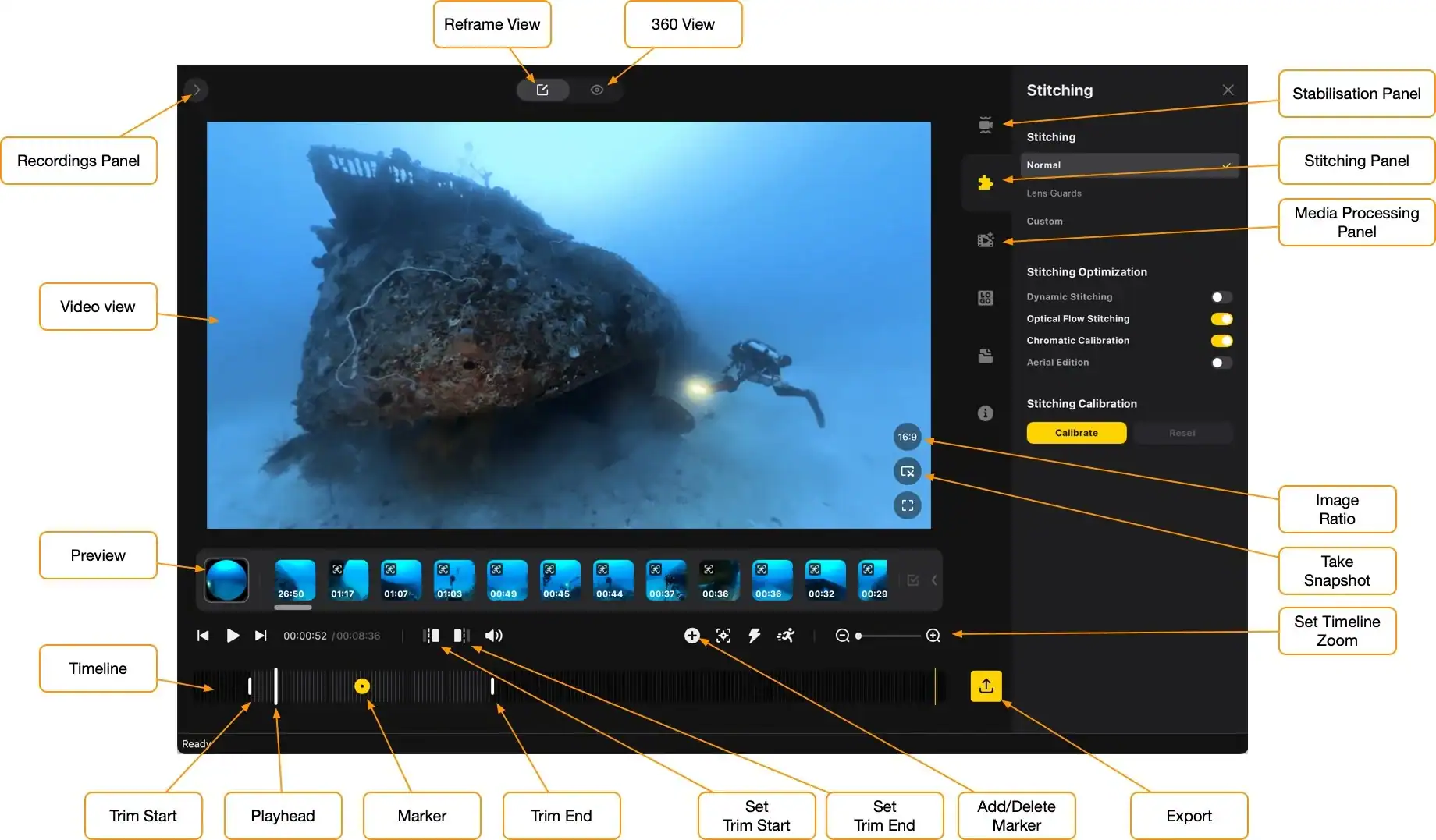 Best 360 Camera Editing Software in 2025 – Edit & Create Virtual Tours Easily 2 studio overview annotated