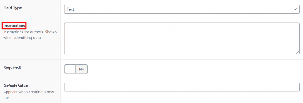 Writing instructions box for new field group in WooCommerce product