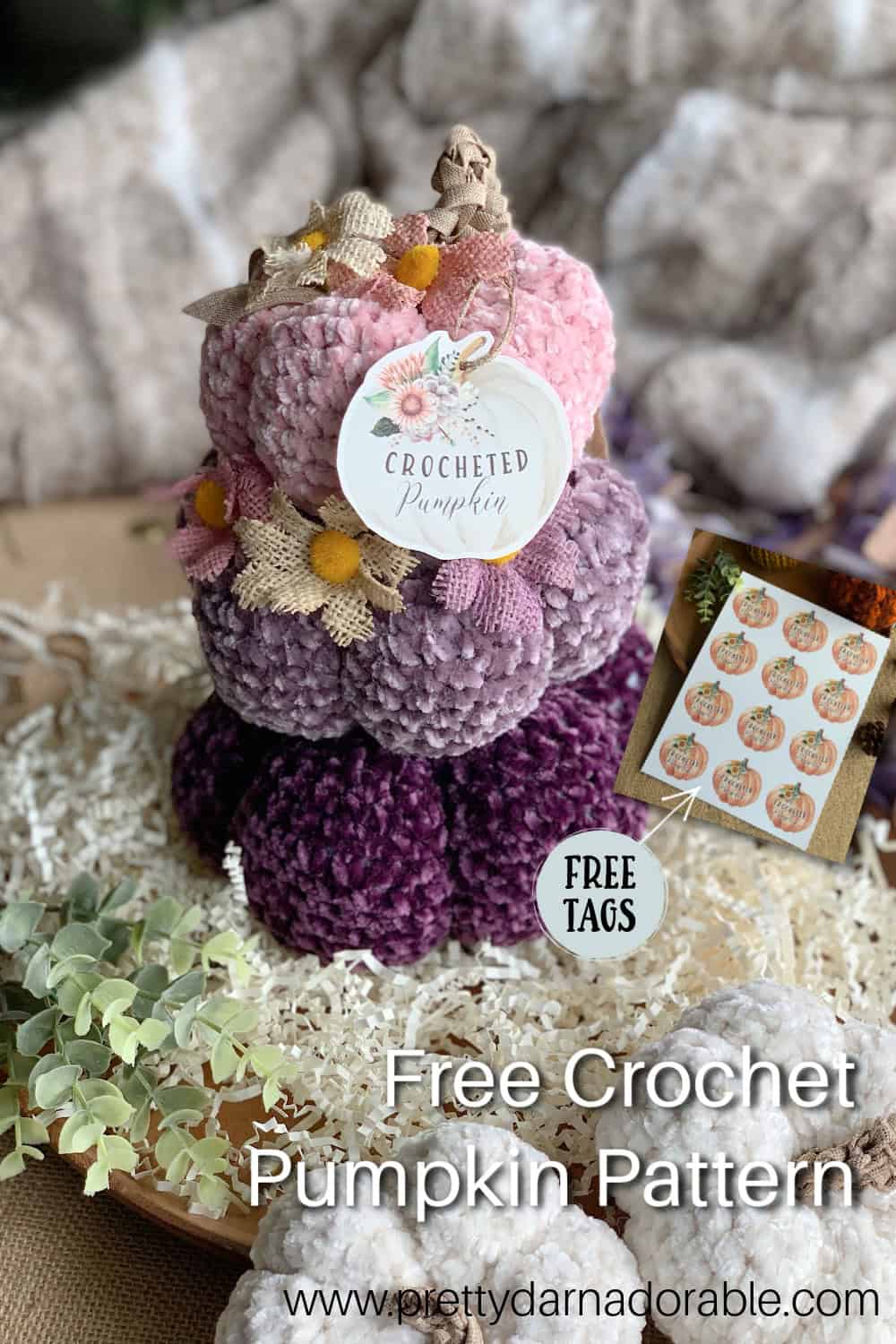 stack of velvet crochet pumpkins