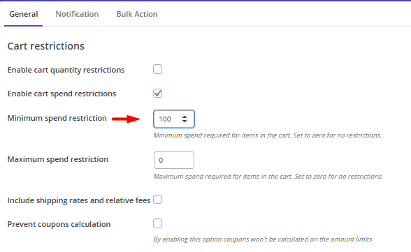 Set rule for min order amount equal 100