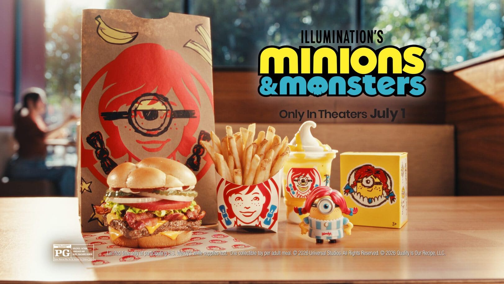 Wendy’s introduces the Minions & Monsters Meal with exclusive collectibles and a new Banana Frosty Swirl. Image Courtesy of The Wendy’s Company