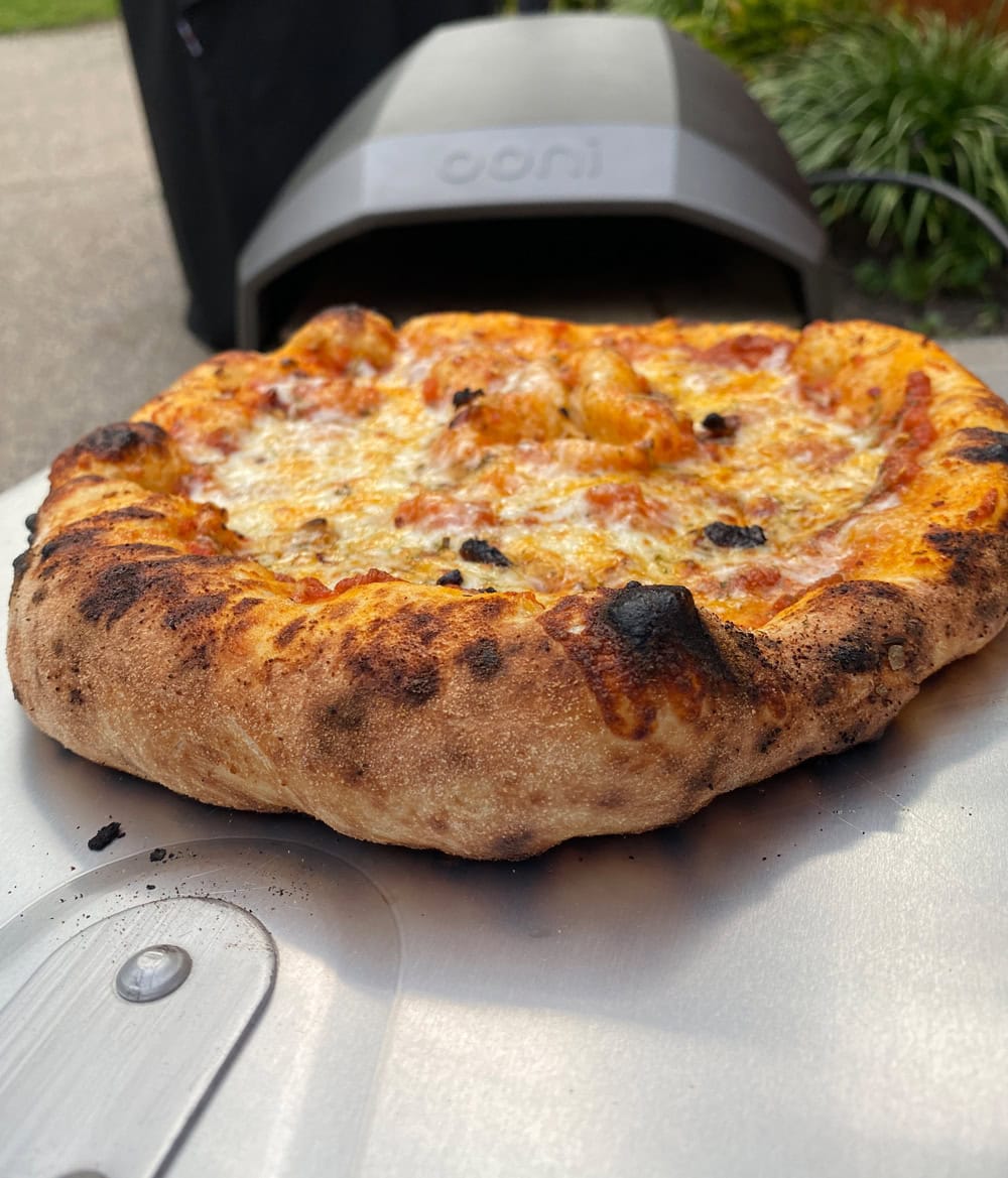 Charred trader joes pizza