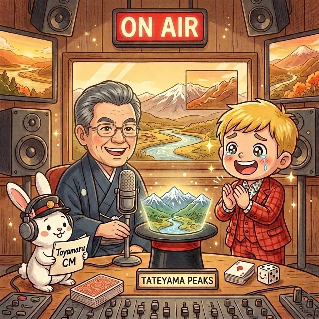 放生若狭屋「春の大感謝祭」5つのお得すぎる目玉と立川志の輔×とやまるCMの知られざる裏話 3 立川志の輔師匠がとやまるのCMナレーションを収録するスタジオで感動するコンプレッサー