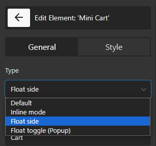 select float side type for mini cart element