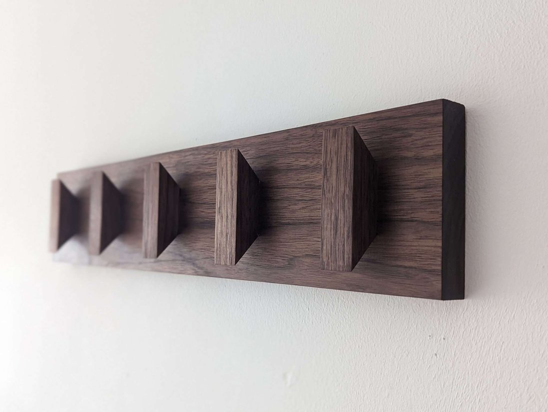 Solid Black Walnut Scandi Coat Rack, Wooden Coat Hooks, Coat Pegs wall mounted