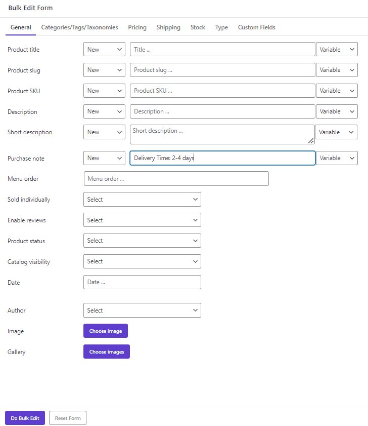 Add New product purchase note for all products