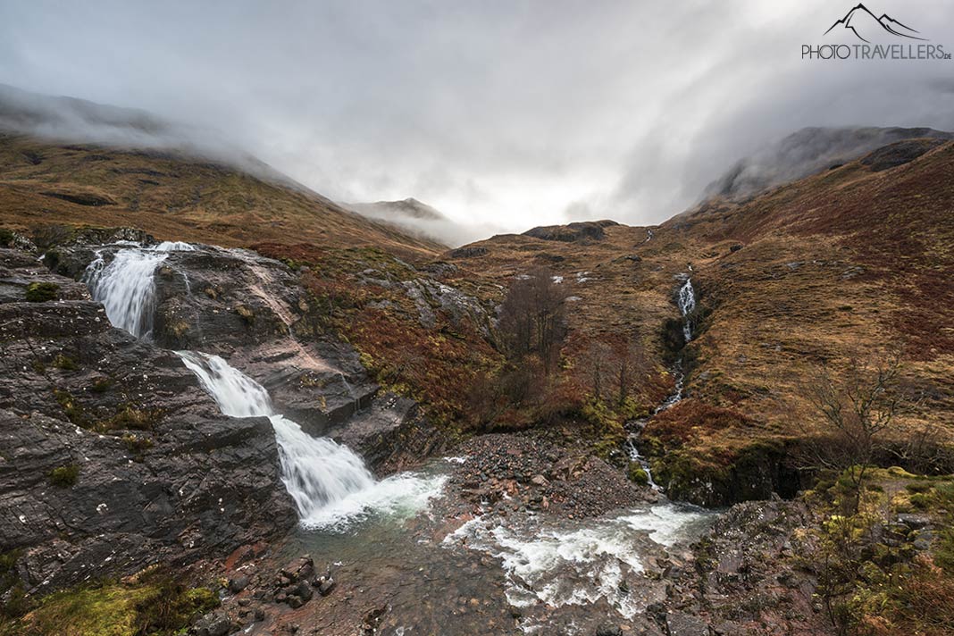 Die Wasserfälle "The Meeting of the Three Waters" im Tal Glen Coe