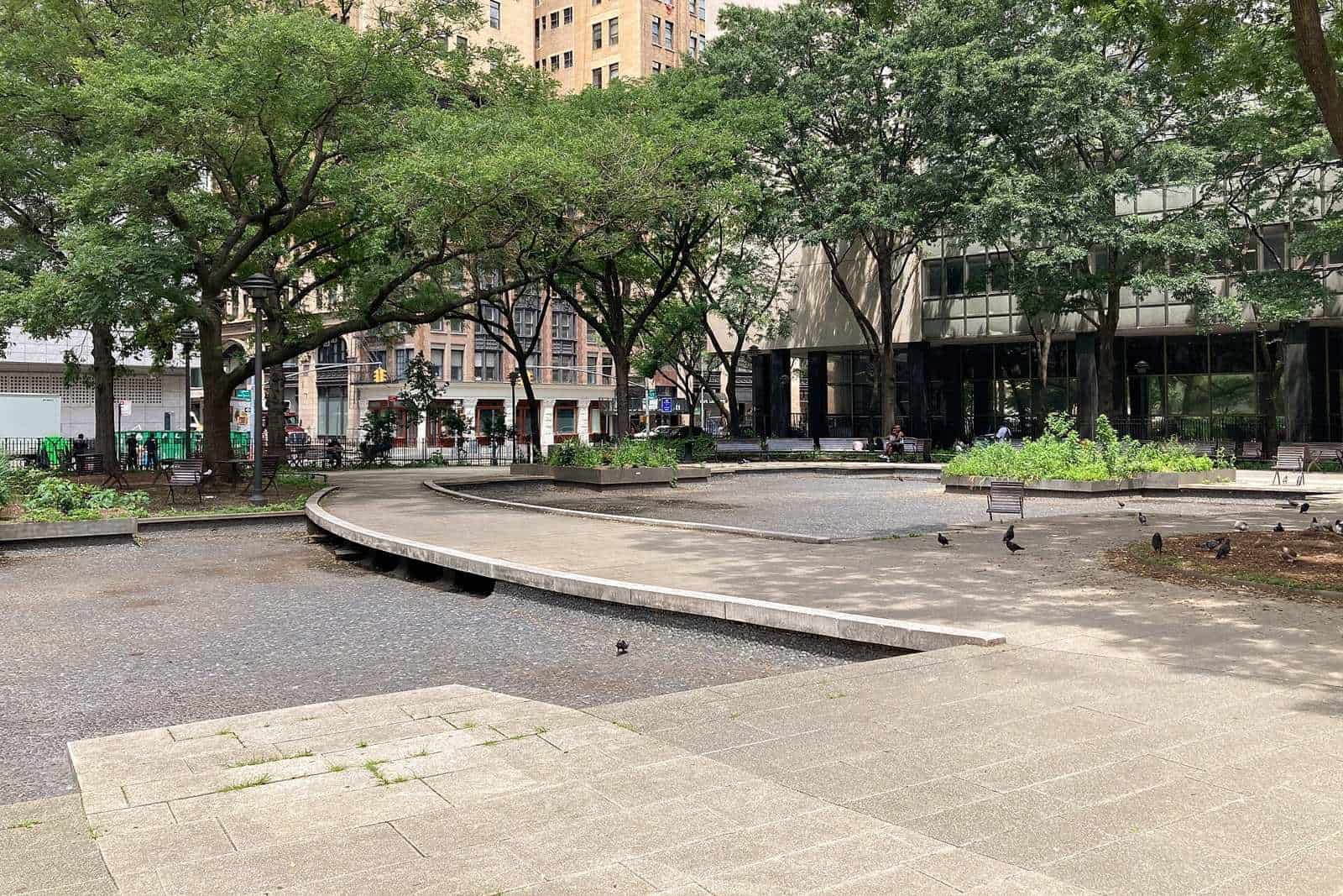 Collect Pond Park in Lower Manhattan, across Centre Street from the Manhattan Criminal Court building