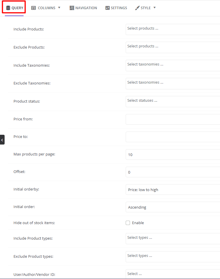 Custom query builder