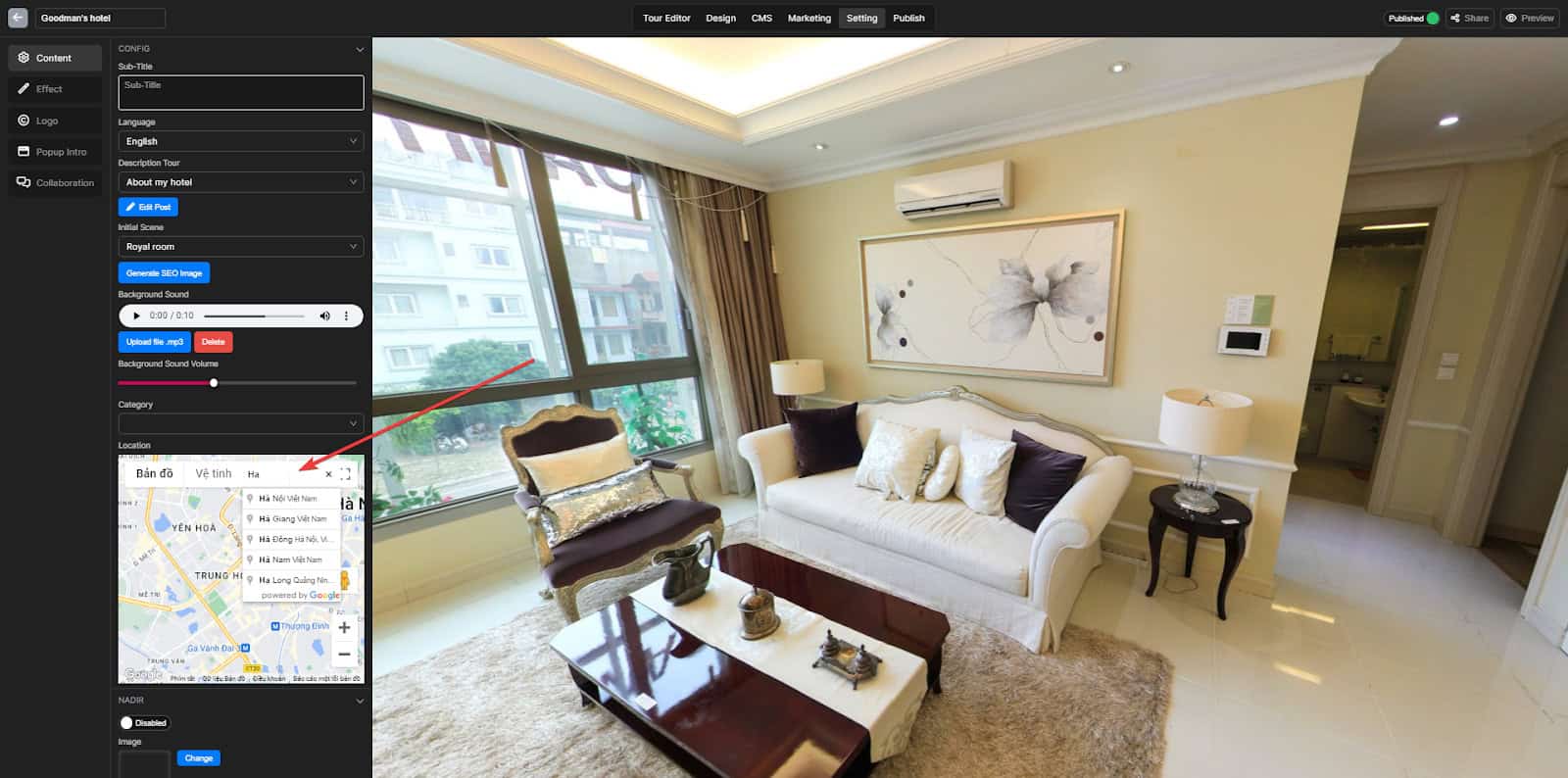 Change the virtual tour location 4 Change the virtual tour location