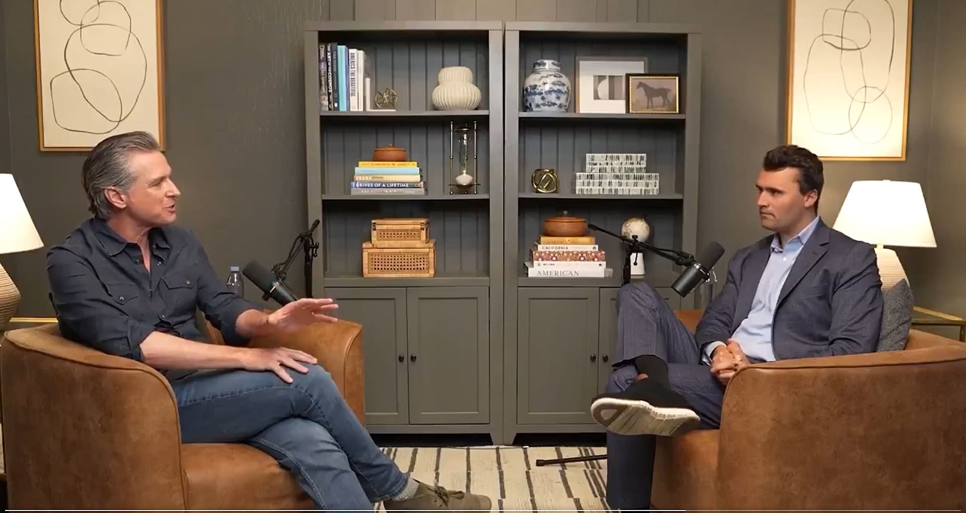 California Gov. Gavin Newsom speaks with conservative commentator Charlie Kirk on his podcast.