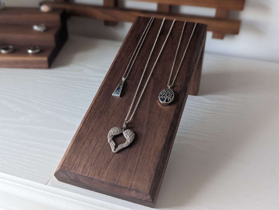 Angled Necklace Display Stand - Black Walnut