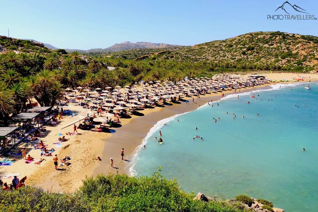 Der Blick von oben auf den Palmenstrand von Vai auf Kreta
