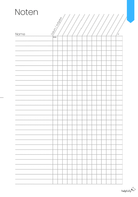 Notenliste für Lehrer für Fachfarbe Hellblau zum Ausdrucken