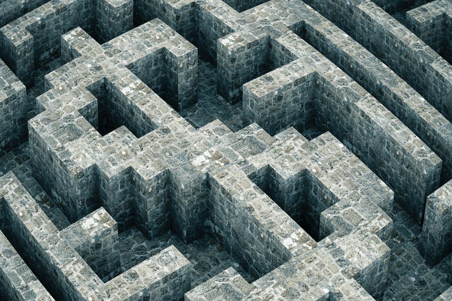 A maze made out of bricks in the shape of a dollar sign