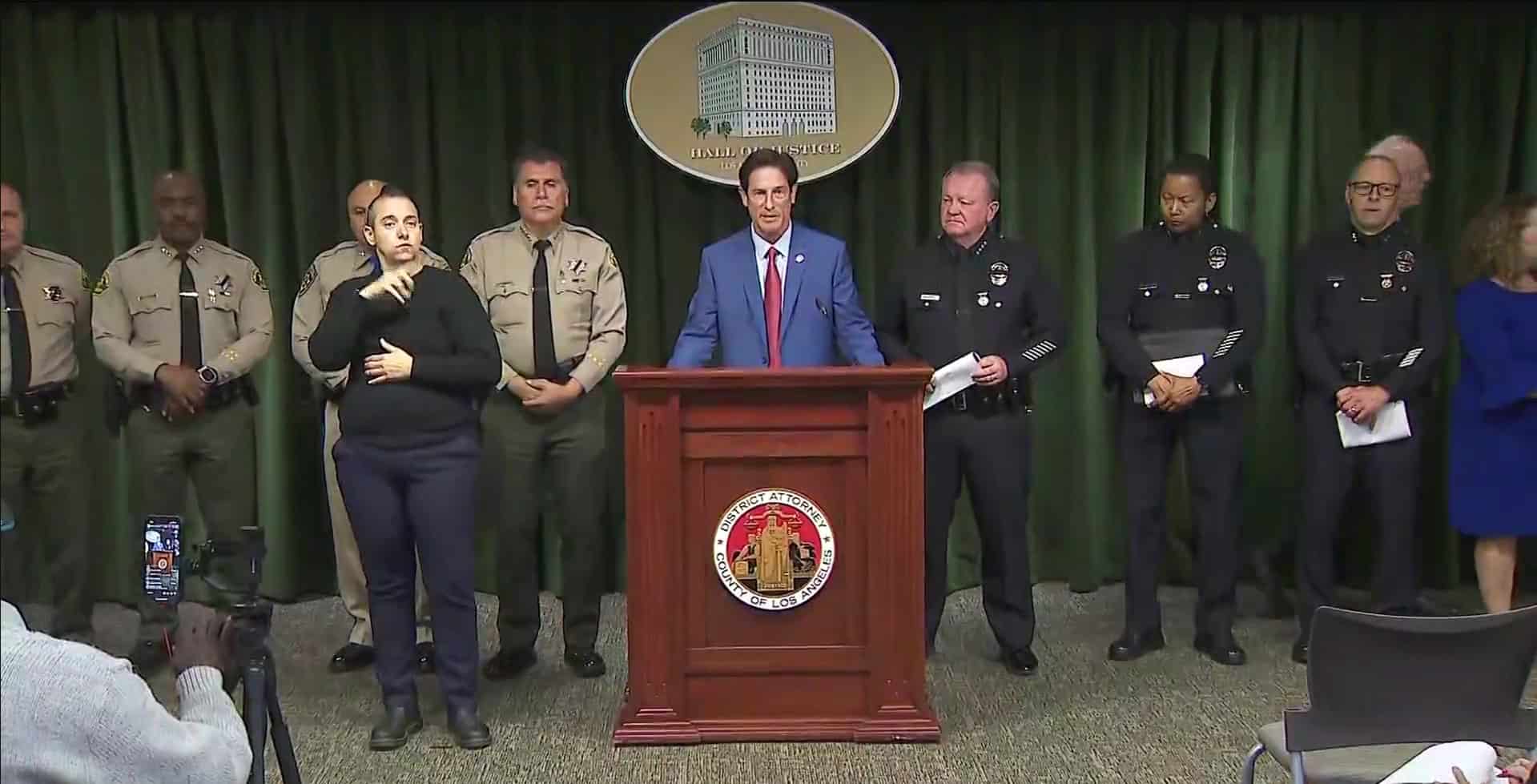 LA DA Hochman announces protest charges in downtown LA during KTLA press conference