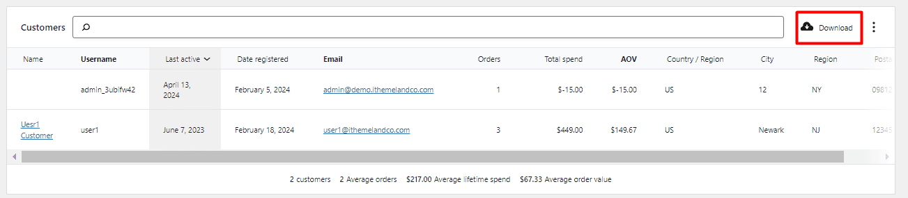 WooCommerce customer reports Download