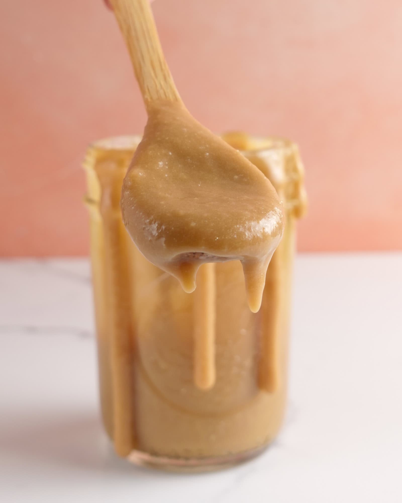 Spoonful of protein caramel sauce
