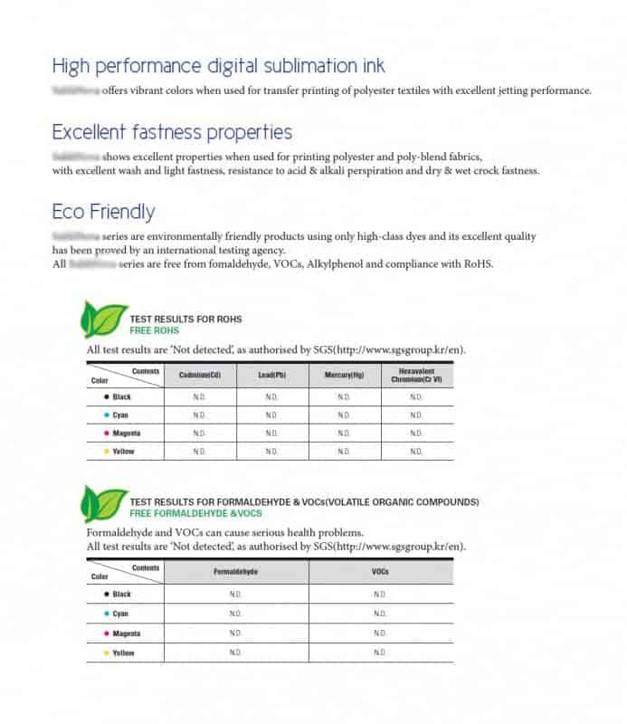 Eco Friendly Dye sublimation ink Eco Friendly Dye sublimation ink