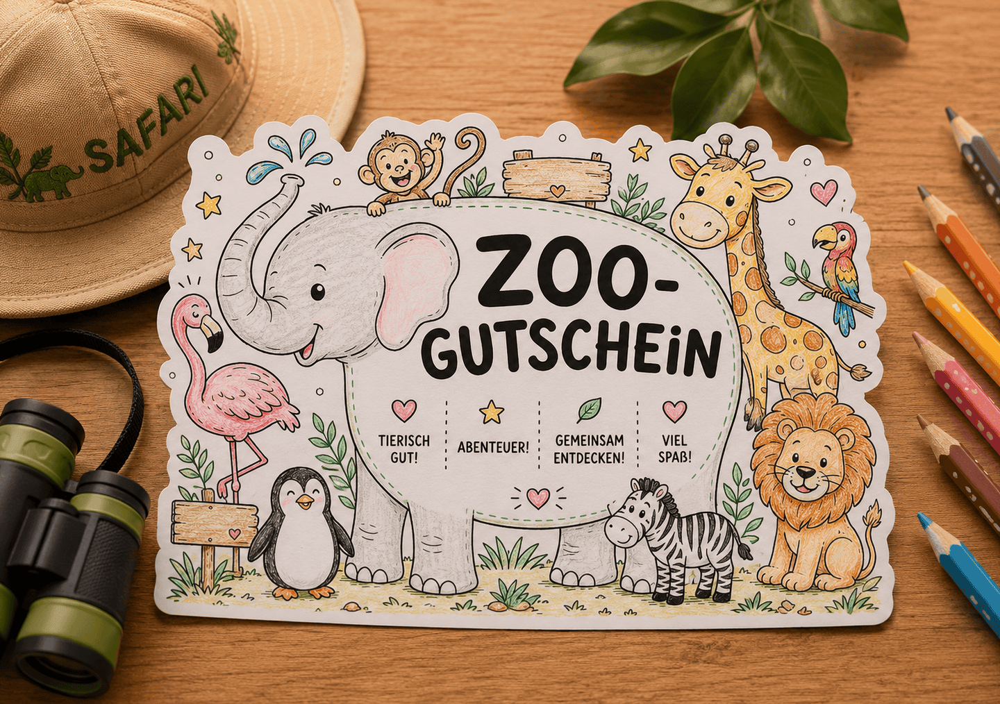 Tollen Zoo Gutschein basteln - mit der kostenlosen Vorlage zum Ausdrucken und Ausmalen