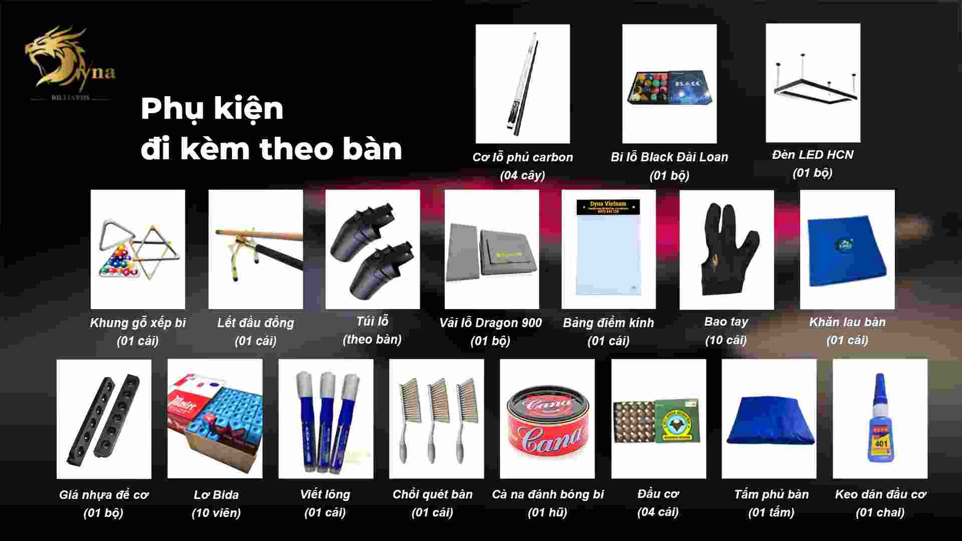 BÀN BIDA LỖ DYNA PRECISION 6 TẶNG BỘ PHỤ KIỆN BÀN BIDA