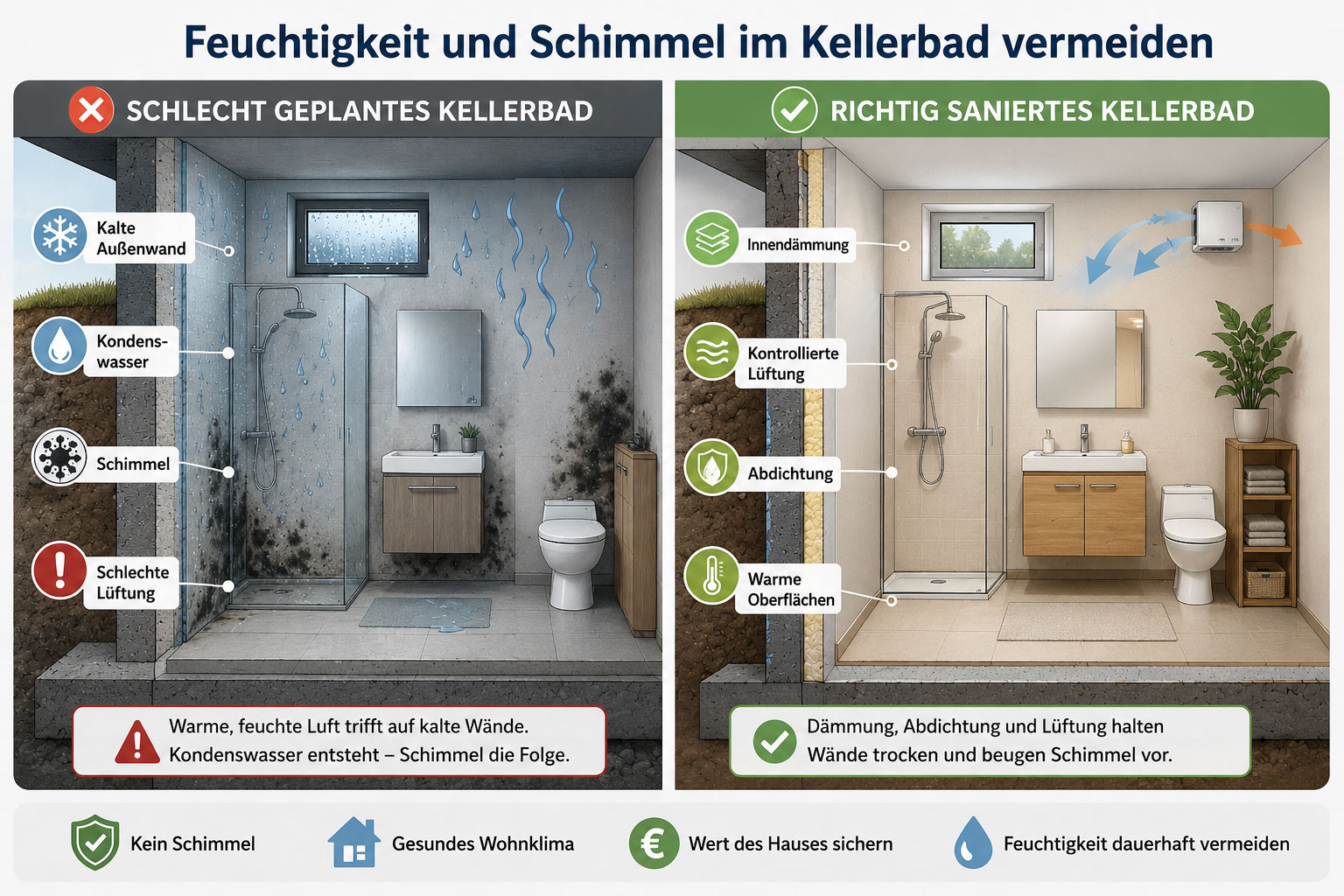 Feuchtigkeit und Schimmel im Kellerbad vermeiden
