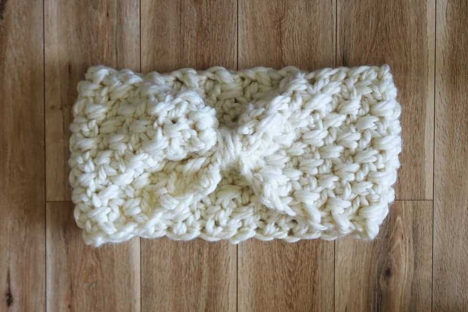 competed cream crochet headband