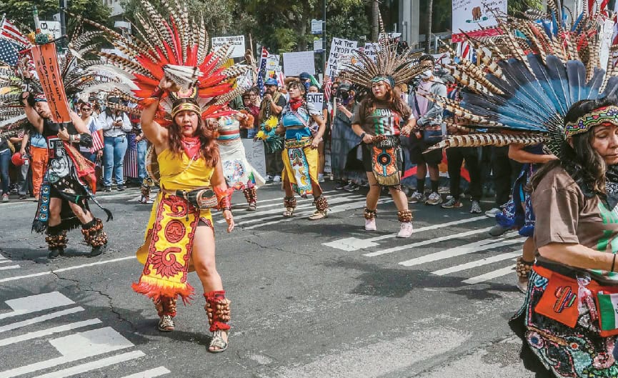 Traditional Mexican dance performance at Grand Park before No Kings protest in Los Angeles
