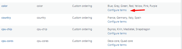 select Configure terms in the right panel