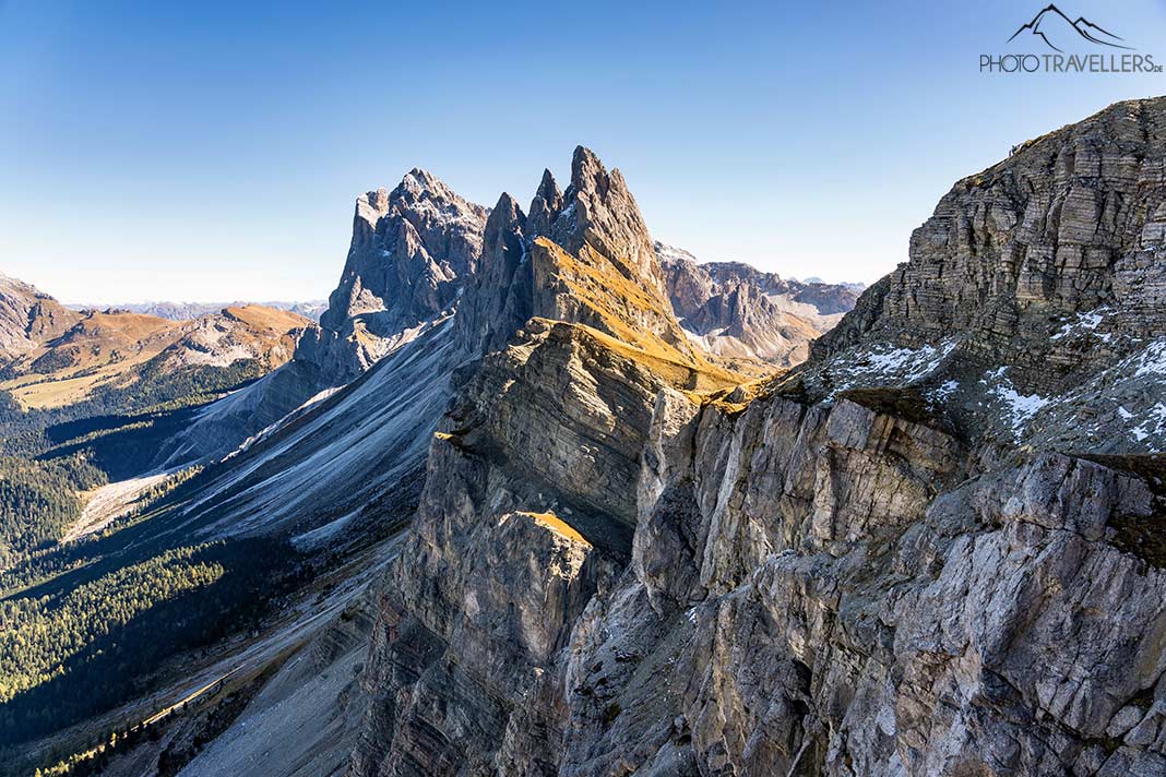 Der Blick von der Seceda auf die Geislerspitzen