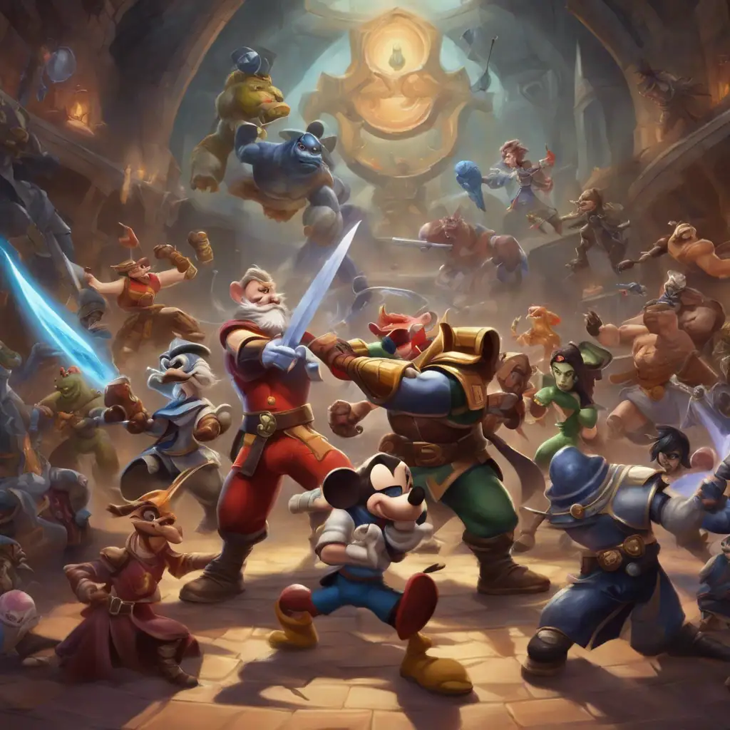 Épée de Disney, personnages de jeux vidéo, héros d'aventure, artistry de fantasy, plateforme de jeux, univers de jeu vidéo, héros mythique, animation de gaming, design de jeu épique, personnages de jeux pour enfants.