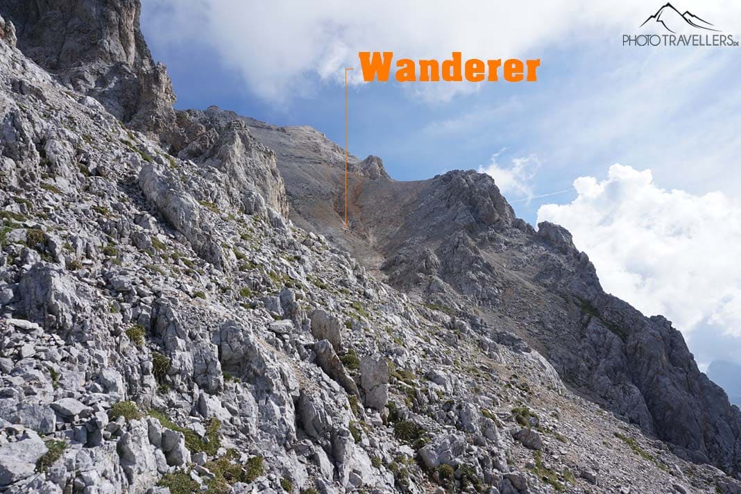 Der Blick auf den steilen Geröllhang unterhalb des Hochwanners