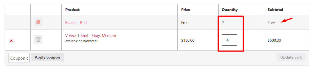 Result of bulk quantity on cart