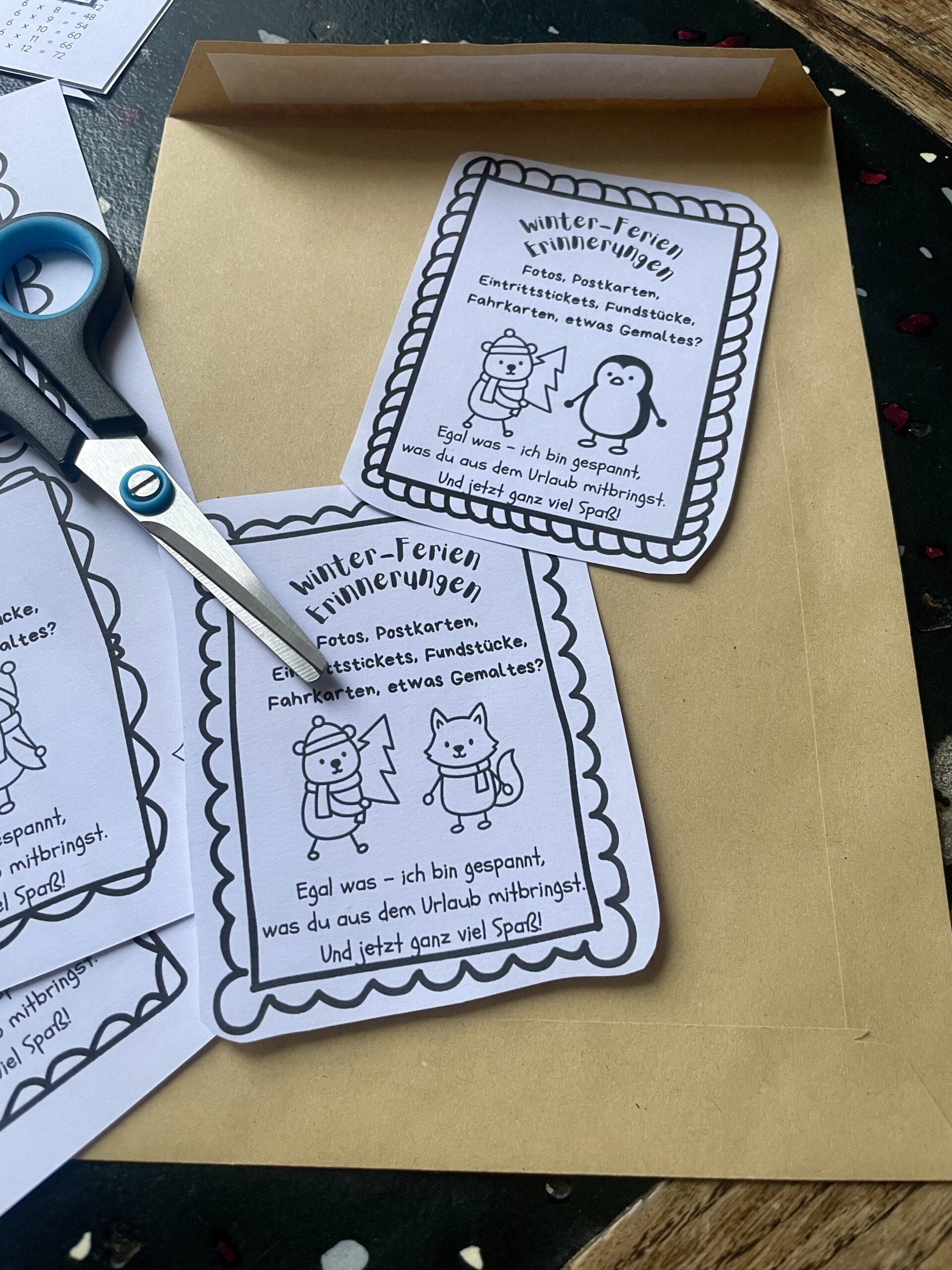 Süße Kärtchen zum Basteln vor den Winterferien für Kinder