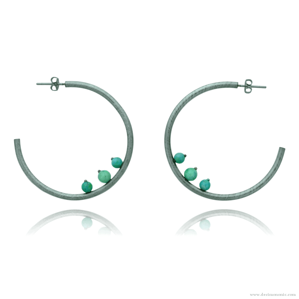 Titanium hoop earrings with three variscite beads - Variscia Collection by Decimononic