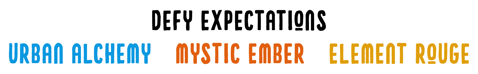 Phantom Beard Co 5 Typography featuring Defy Expectations with product names Urban Alchemy, Mystic Ember, and Element Rouge.